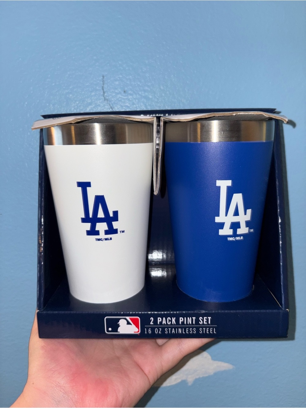 NIB - 2pc Los Angeles Dodgers 16oz Stainless Steel Pint Cup Set